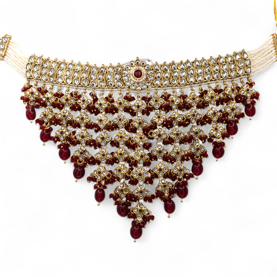 Kundan Necklace with Earrings & Tikka - gold | white
