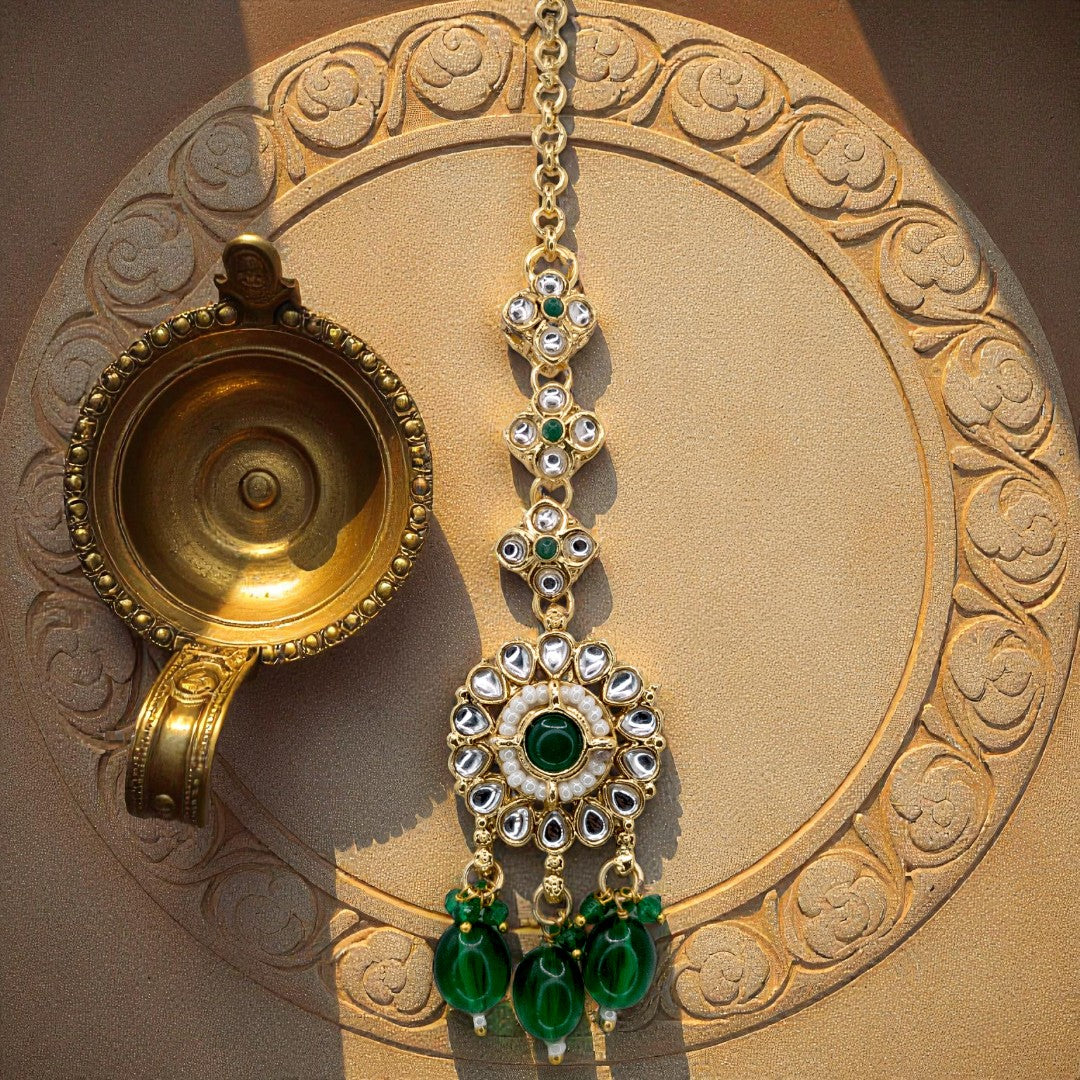 Kundan Necklace with Earrings & Tikka - gold | white