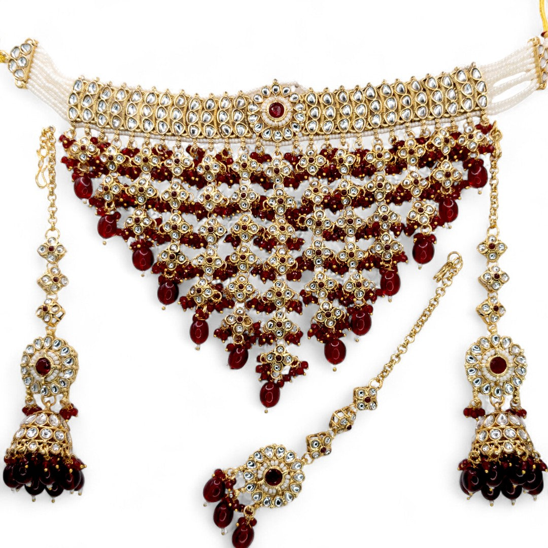 Kundan Necklace with Earrings & Tikka - gold | white