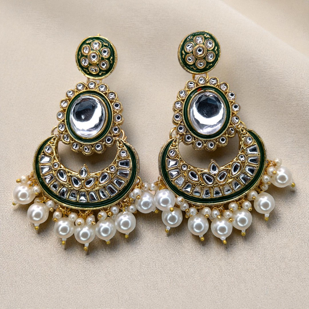 Kundan Choker Halskette mit Ohrringe & Tikka - gold | weiß