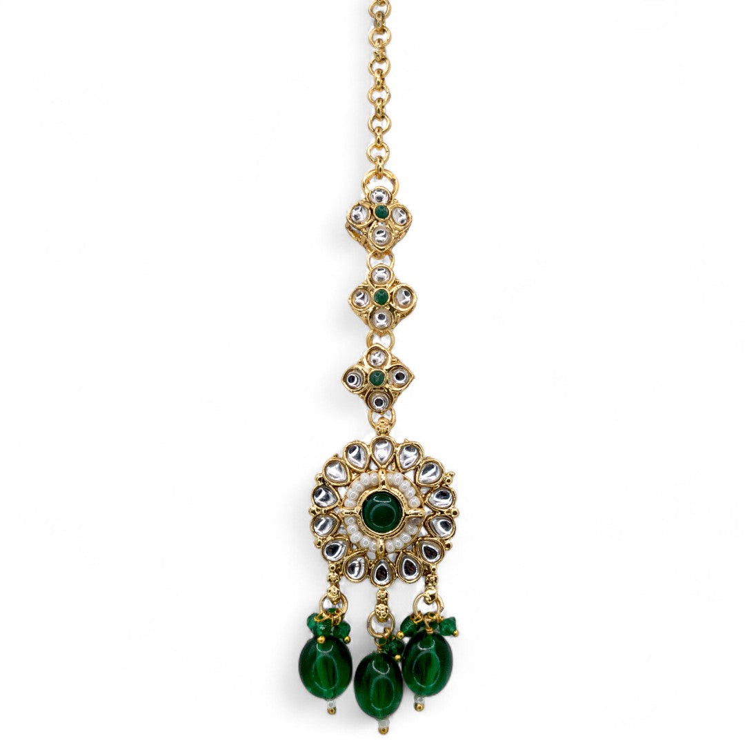 Kundan Necklace with Earrings & Tikka - gold | white
