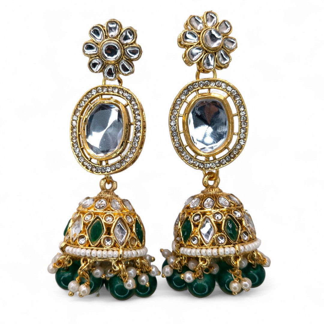 Kundan Halskette mit Ohrringe & Tikka - gold | grün