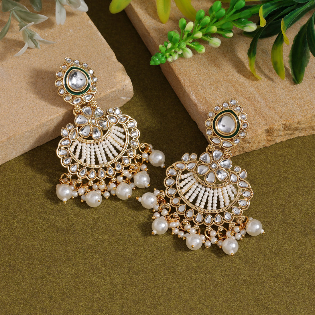 Kundan Earrings Chandhbali - Gold
