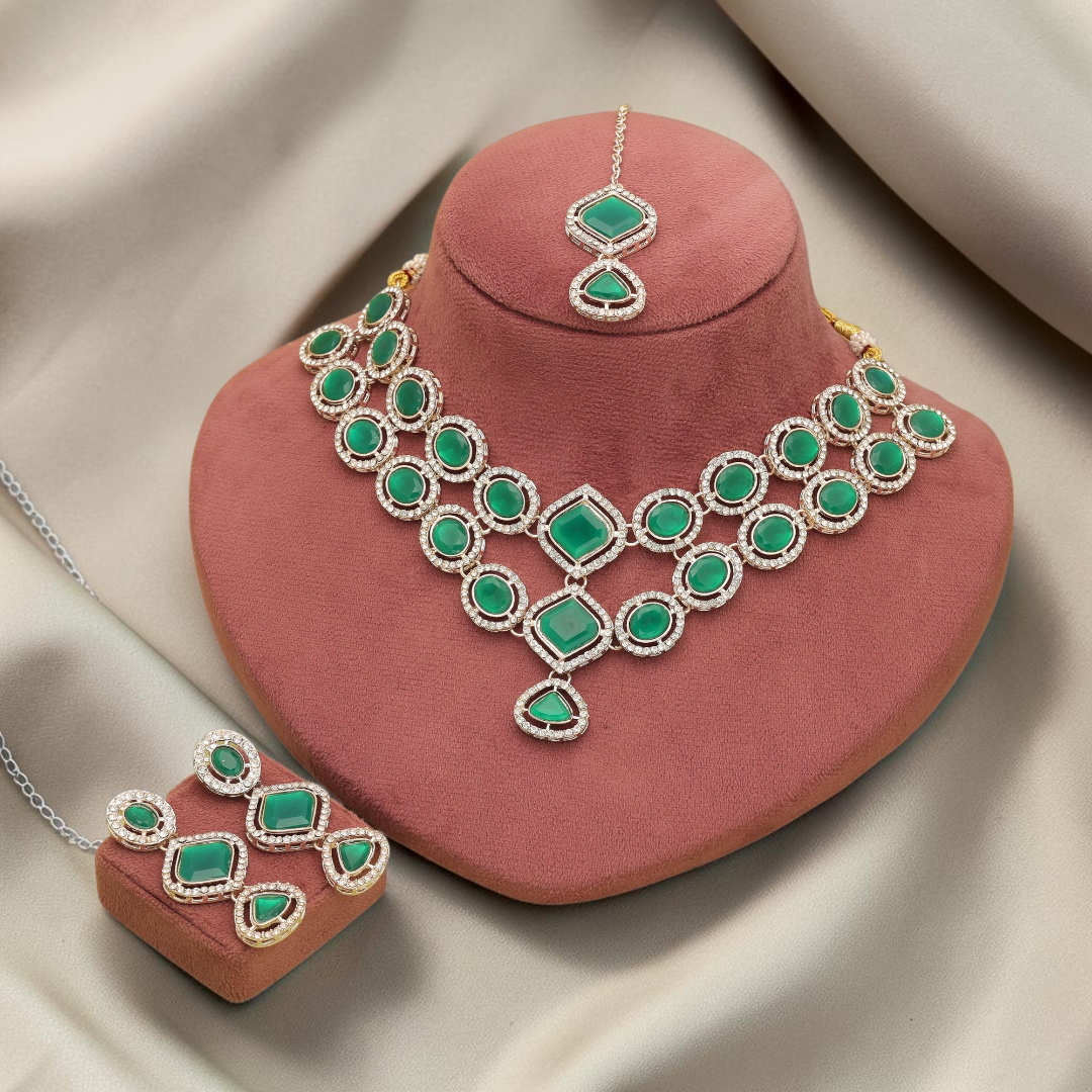 Kundan Necklace with Earrings & Tikka - gold | white
