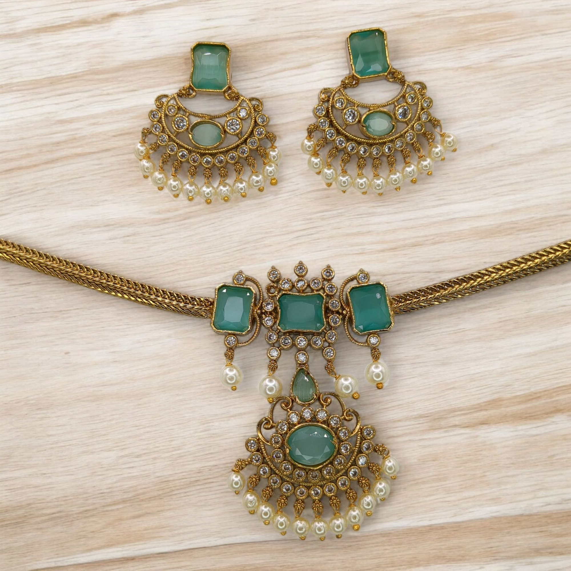 Tempel Choker Halskette gold | mint | mit Ohrringe