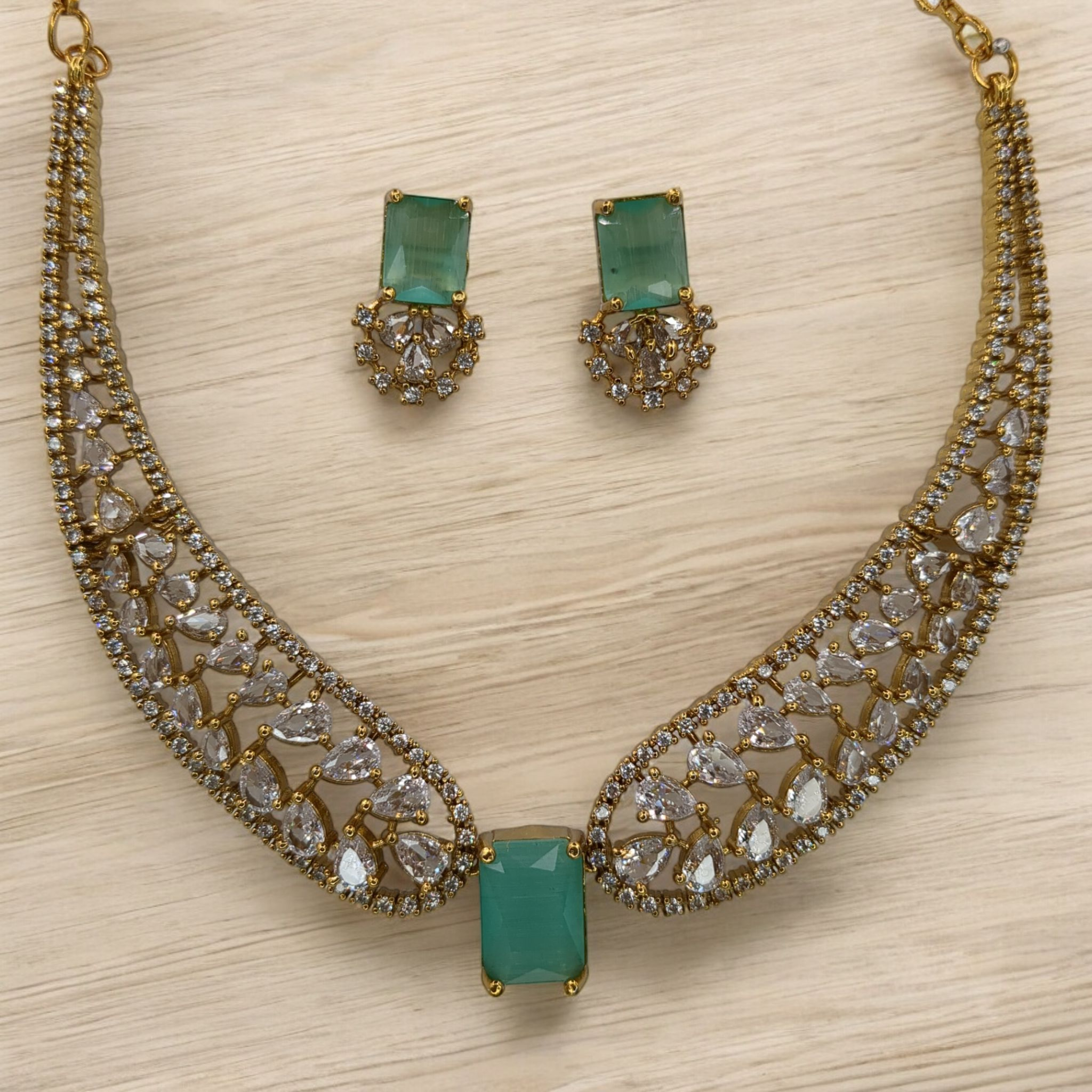 Trendy Halskette mit Ohrringe - gold | mint