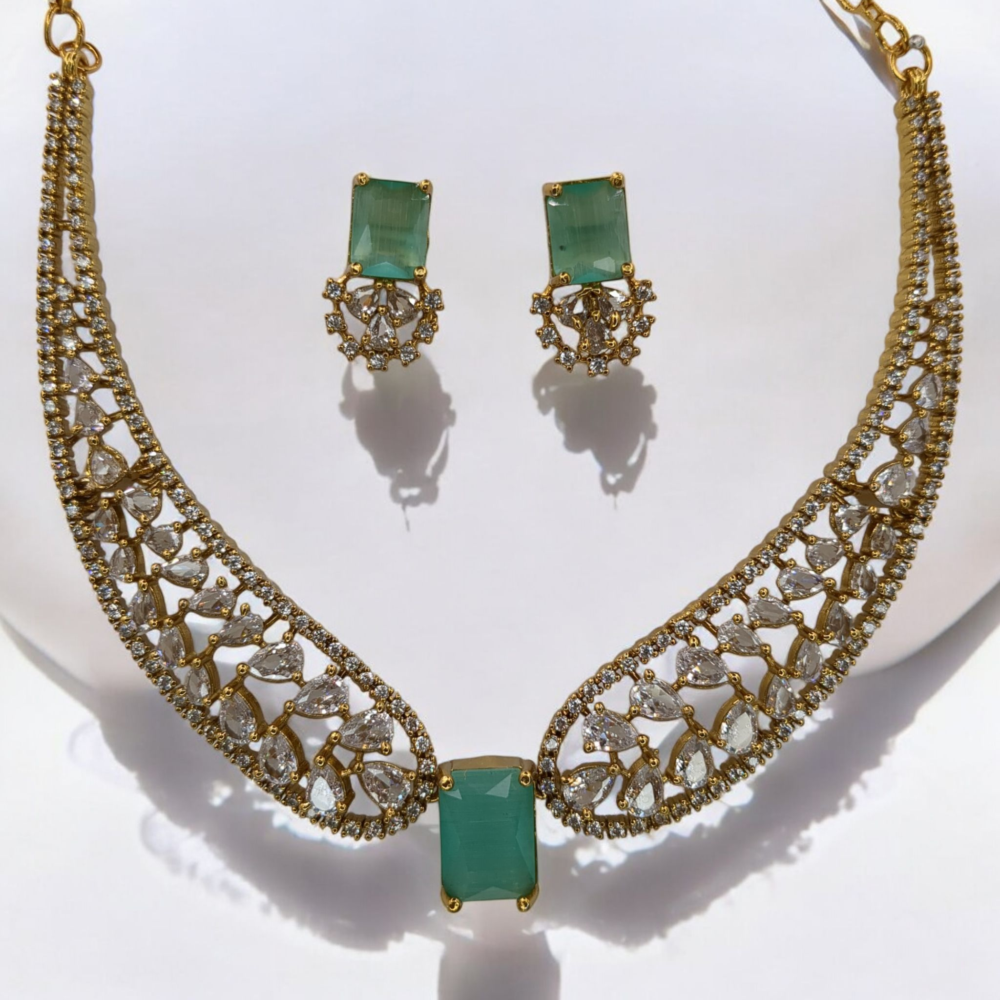 Trendy Halskette mit Ohrringe - gold | mint