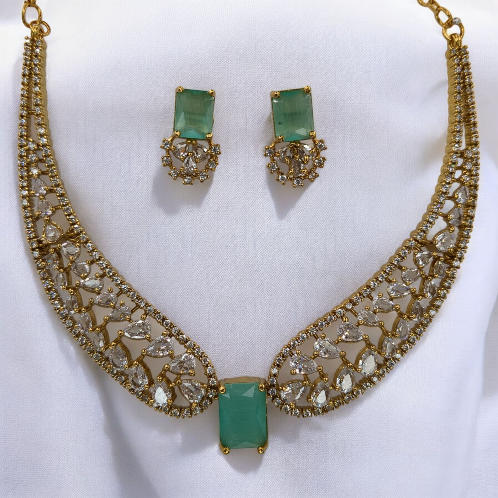 Trendy Halskette mit Ohrringe - gold | mint