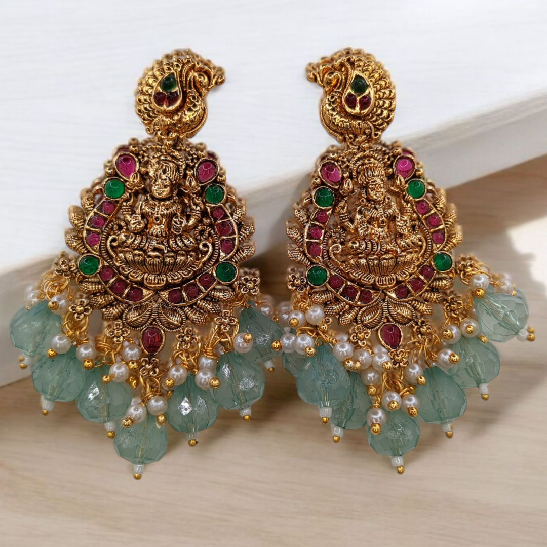 Tempel Halskette mit Ohrringe - gold | mint