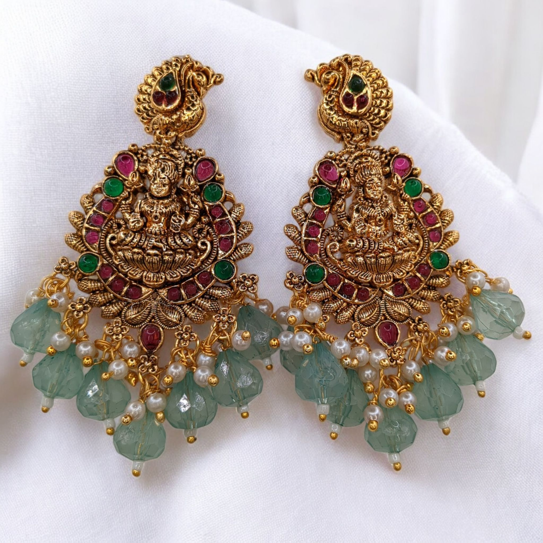 Tempel Halskette mit Ohrringe - gold | mint