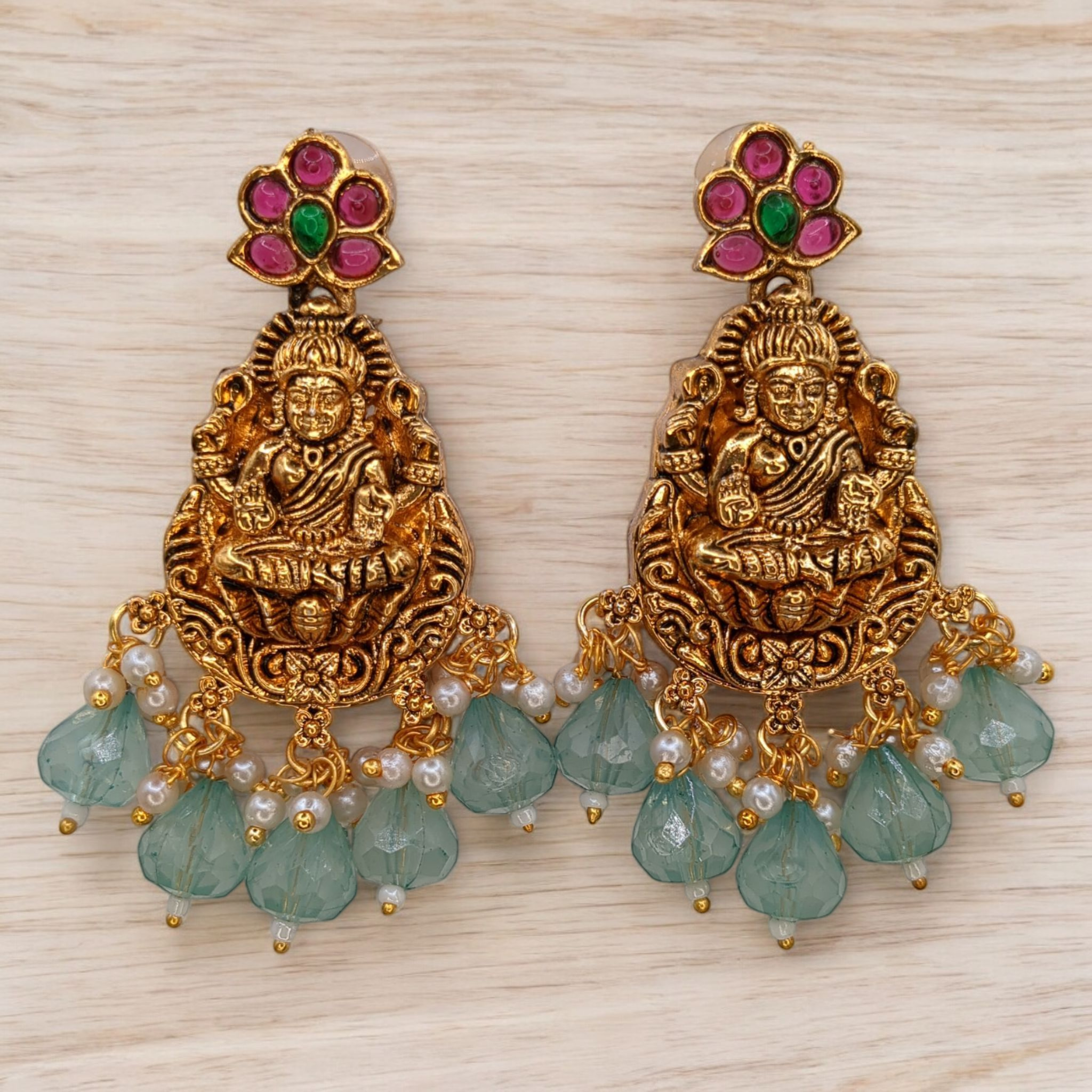 Luxmi Tempel Halskette mit Ohrringe - gold | mint