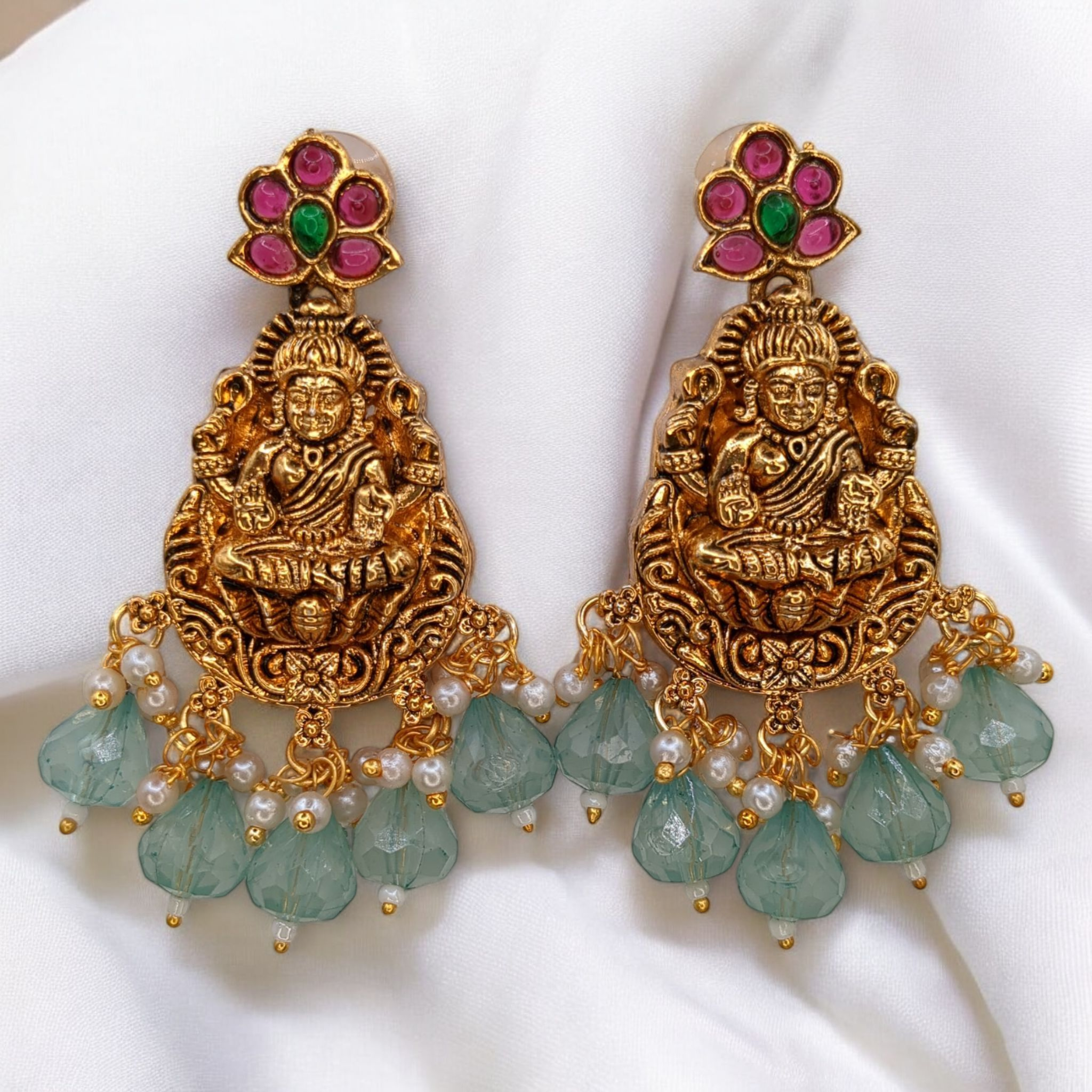 Luxmi Tempel Halskette mit Ohrringe - gold | mint