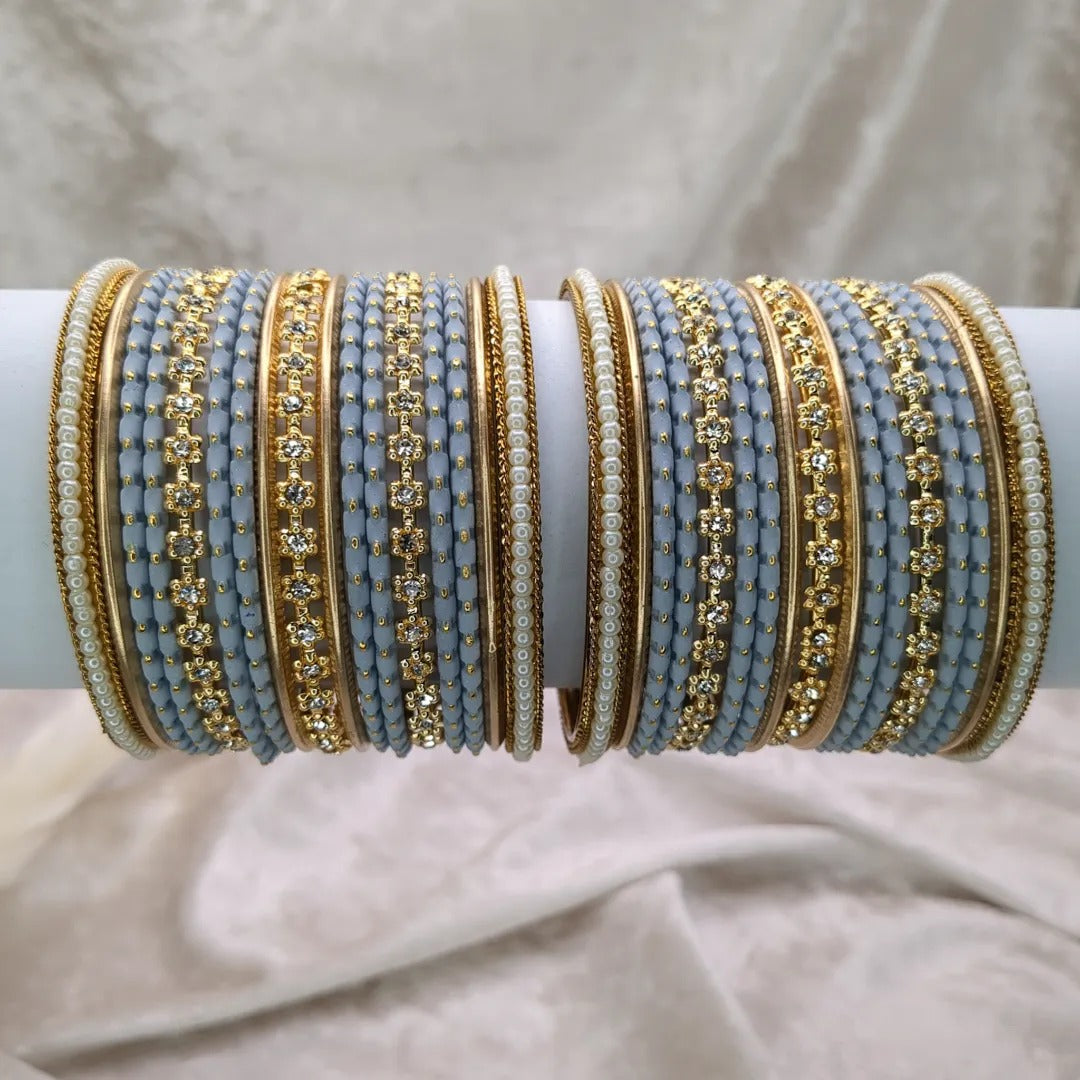 Armreifen Set - grau blau | Gold | Größe 2.6