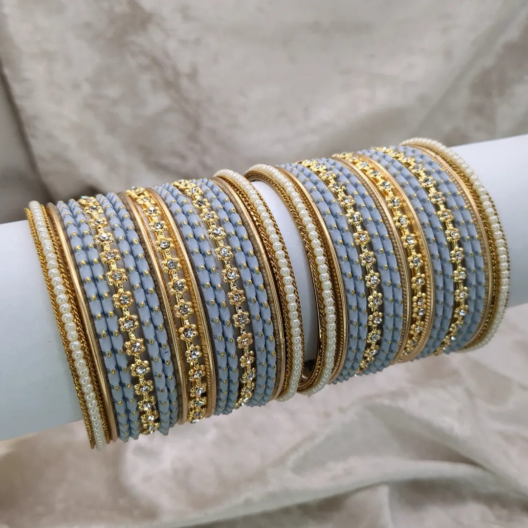 Armreifen Set - grau blau | Gold | Größe 2.6