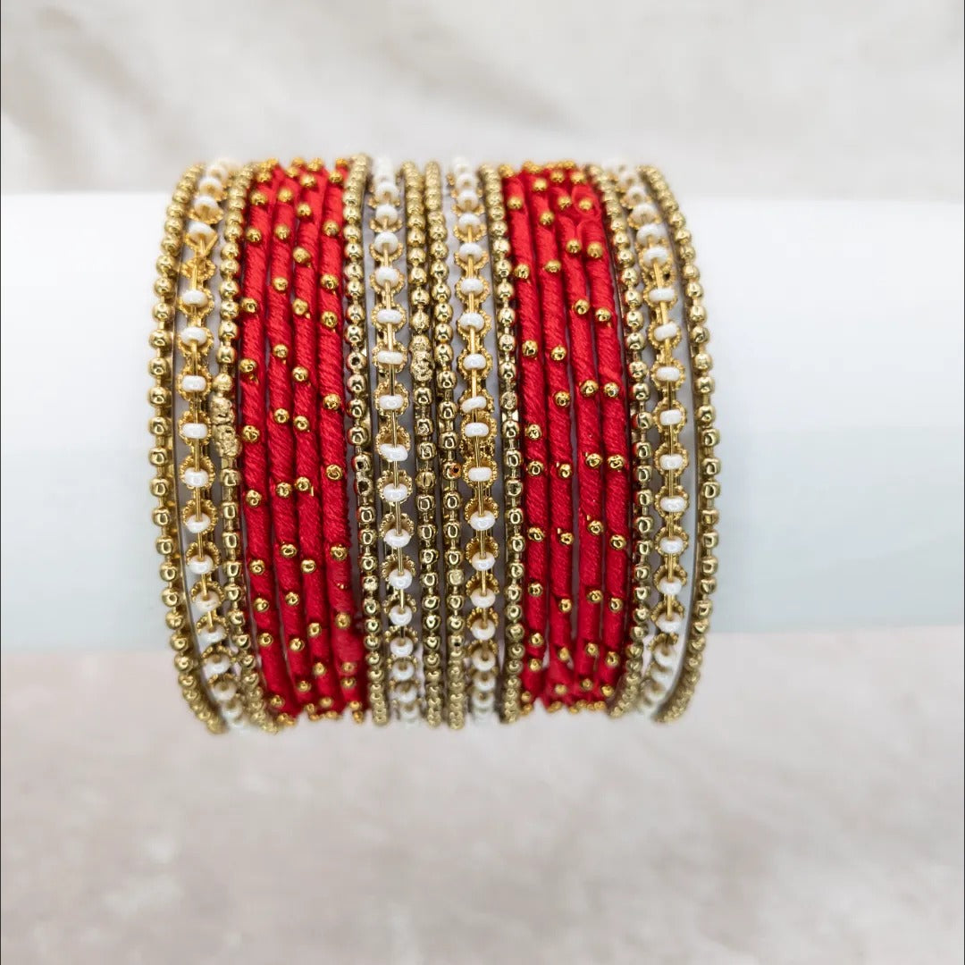 Armreifen Set- Thread & Metal Armreifen - rot