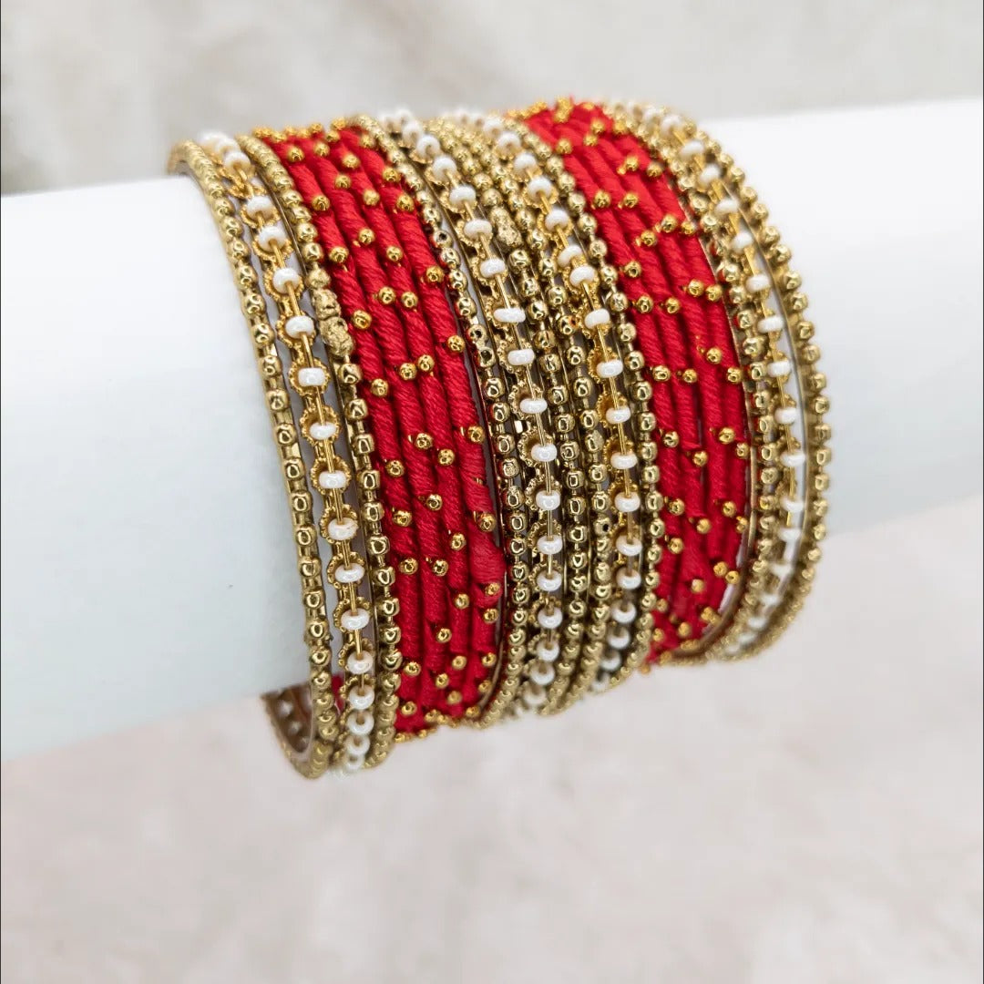 Armreifen Set- Thread & Metal Armreifen - rot