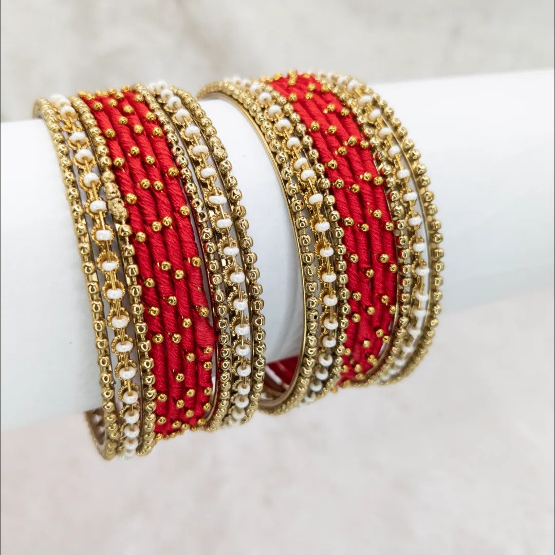 Armreifen Set- Thread & Metal Armreifen - rot