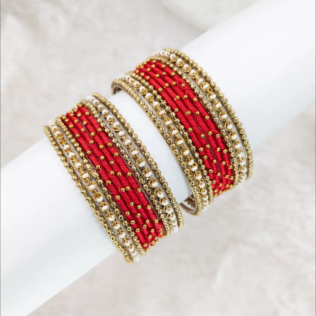 Armreifen Set- Thread & Metal Armreifen - rot