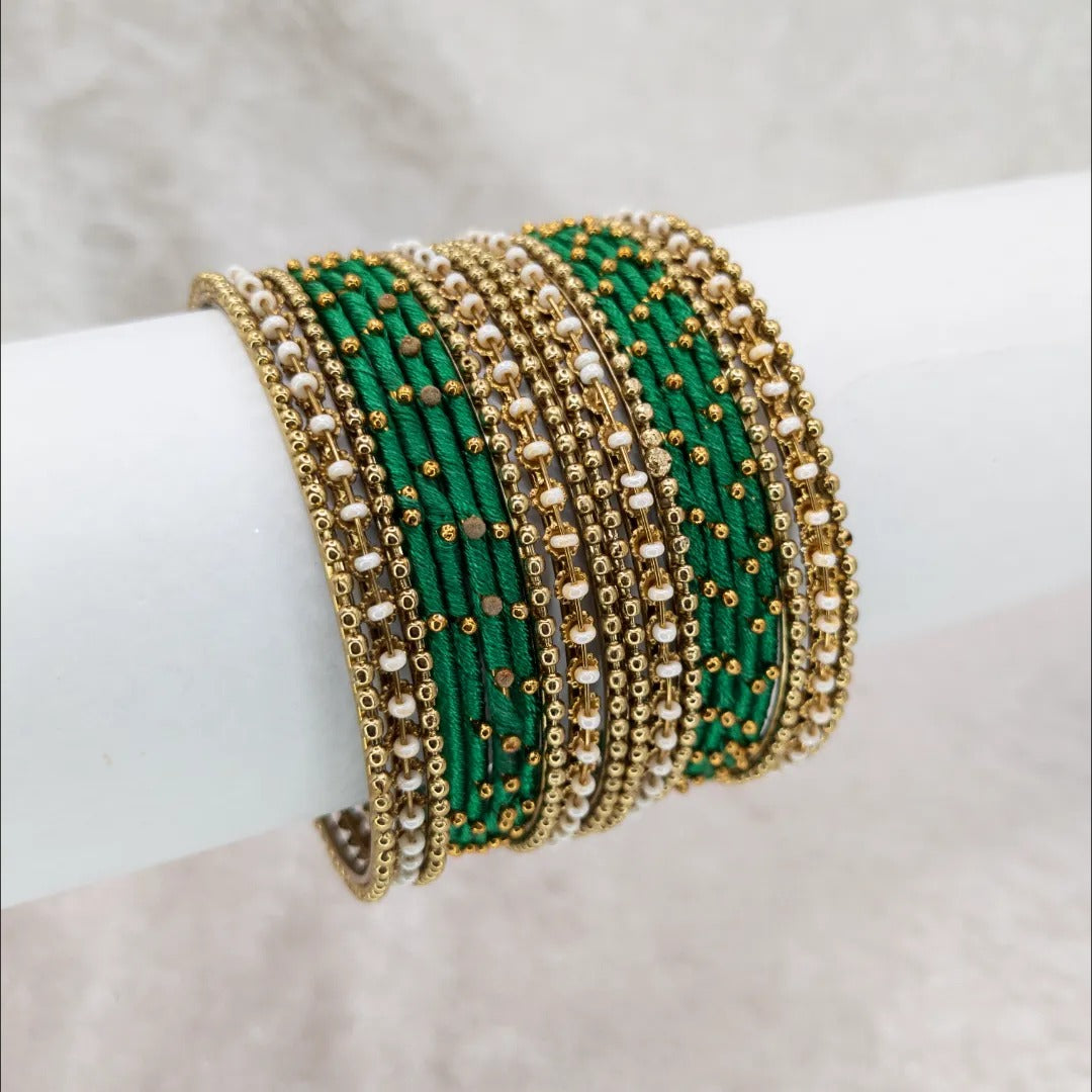 Armreifen Set- Thread & Metal Armreifen - grün