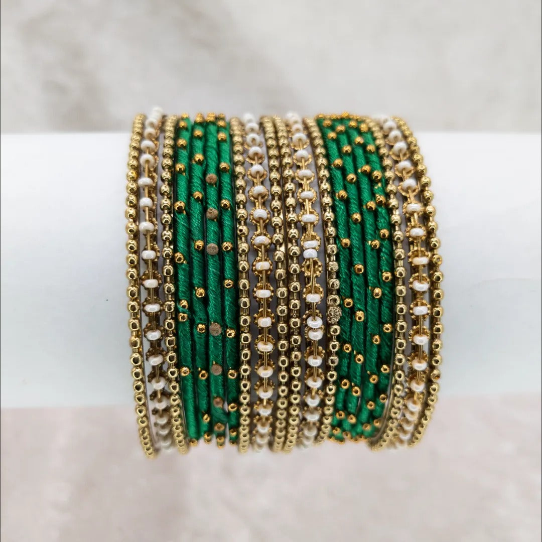 Armreifen Set- Thread & Metal Armreifen - grün