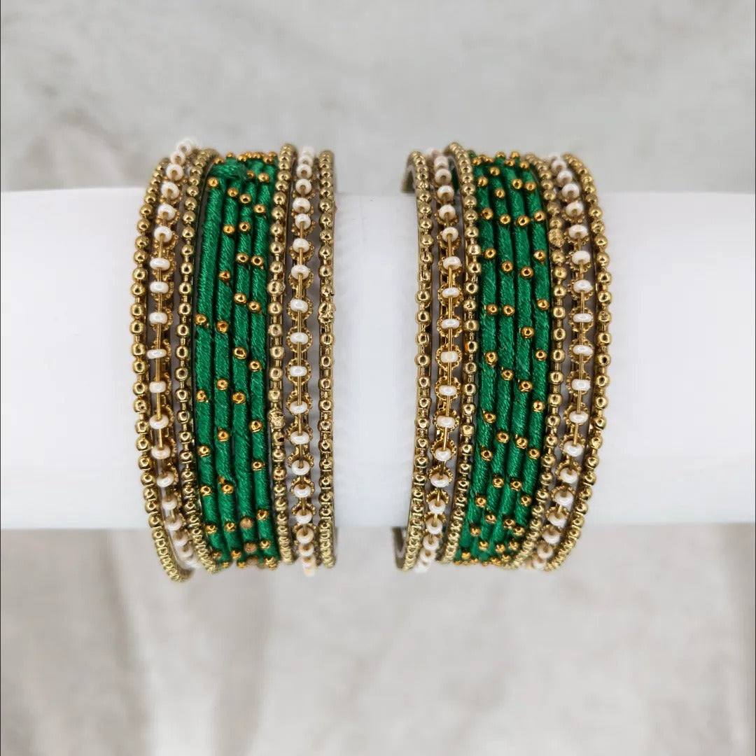 Armreifen Set- Thread & Metal Armreifen - grün