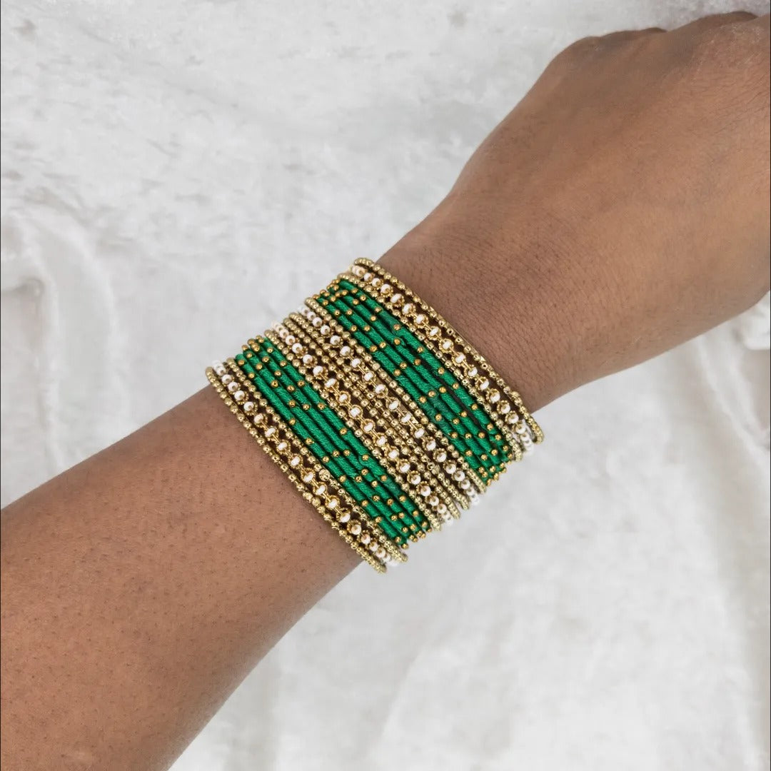 Armreifen Set- Thread & Metal Armreifen - grün