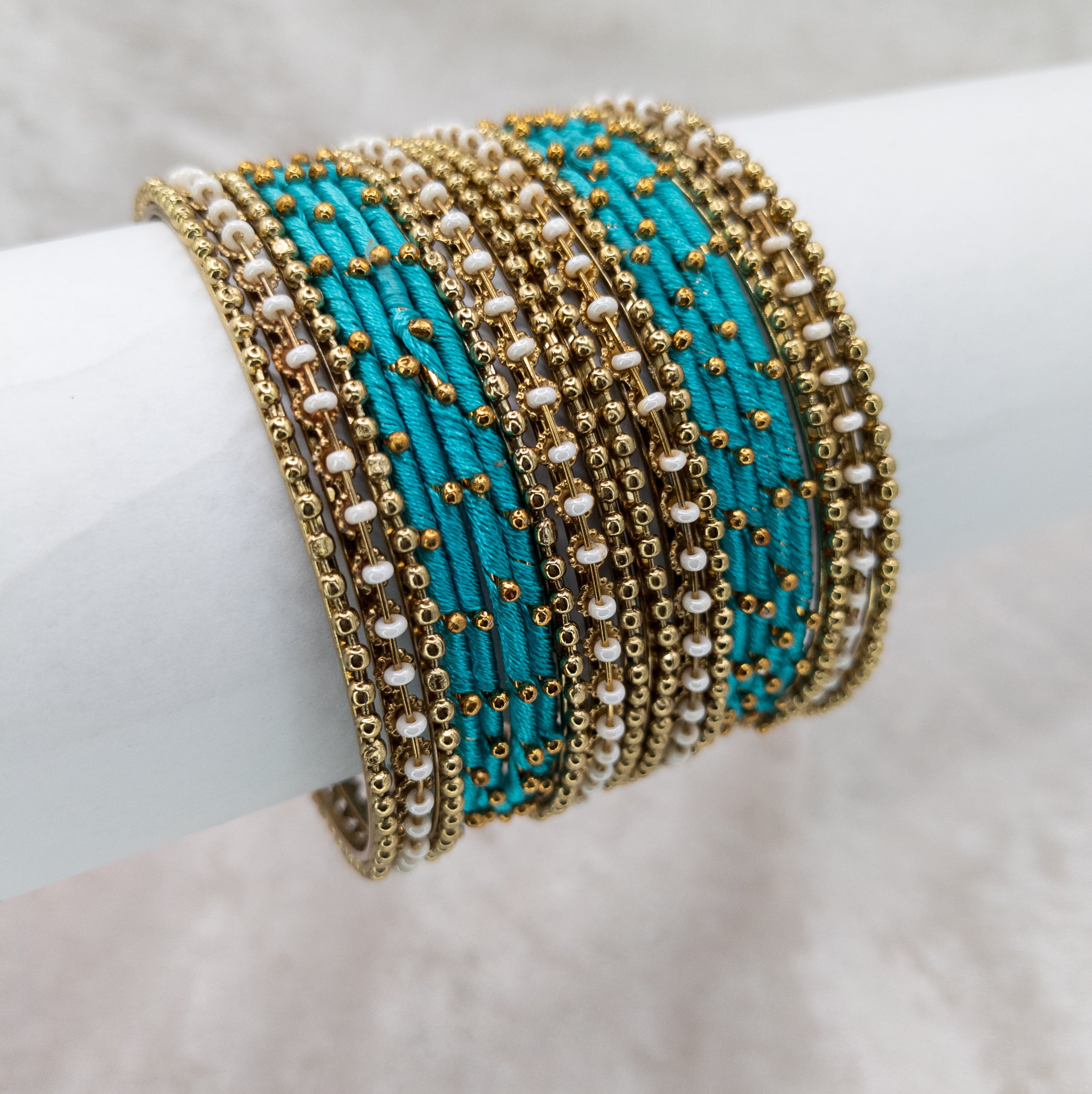 Armreifen Set - Thread & Metal Armreifen - Türkis | Blau grün