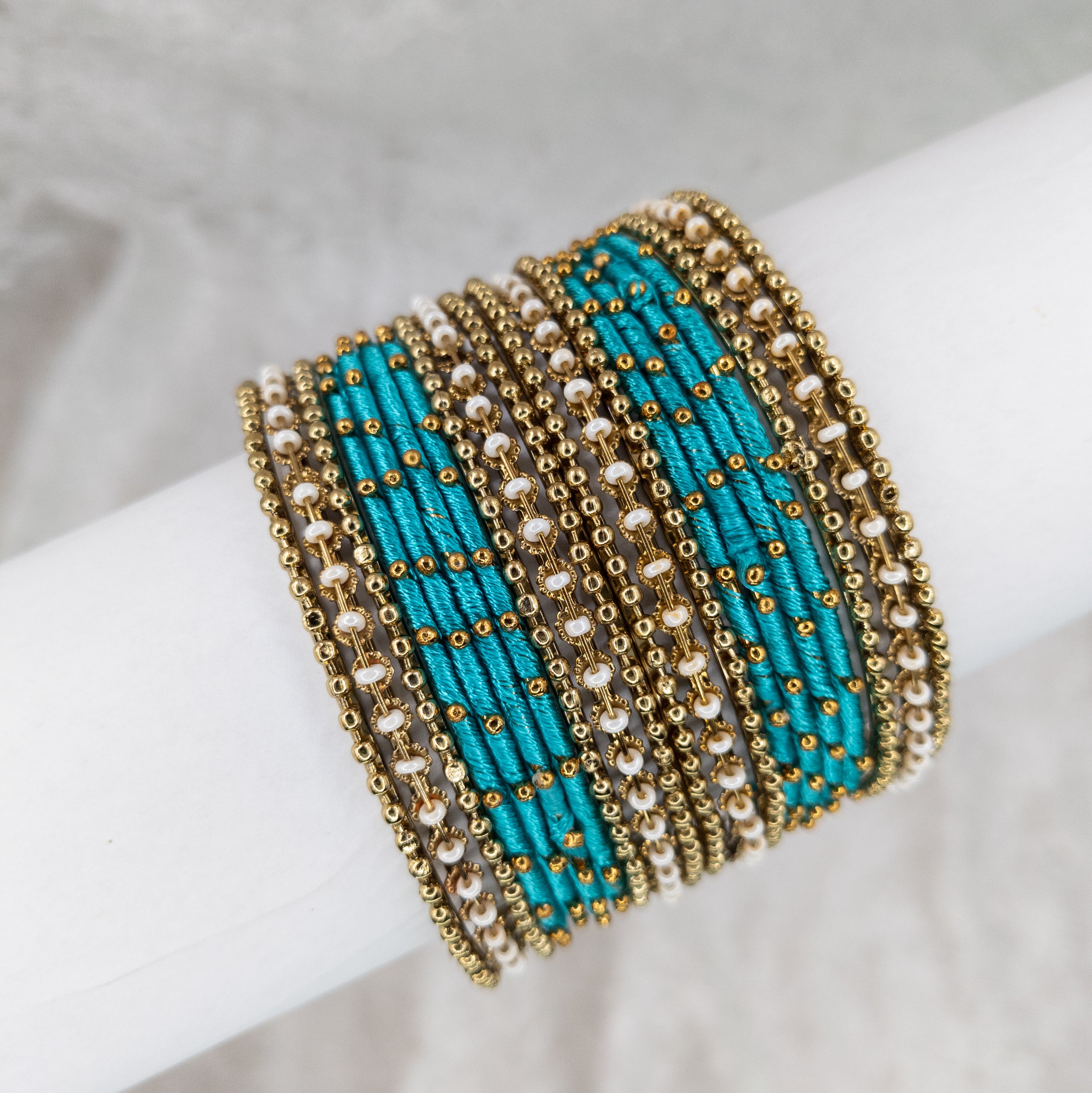 Armreifen Set - Thread & Metal Armreifen - Türkis | Blau grün