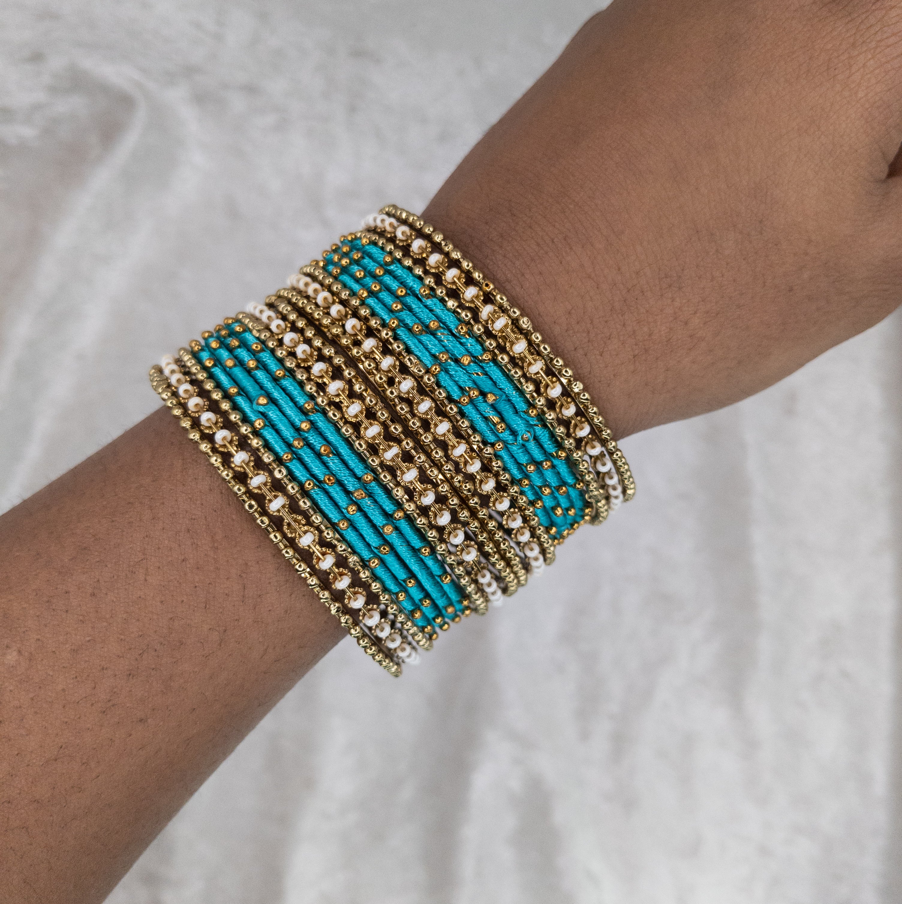 Armreifen Set - Thread & Metal Armreifen - Türkis | Blau grün