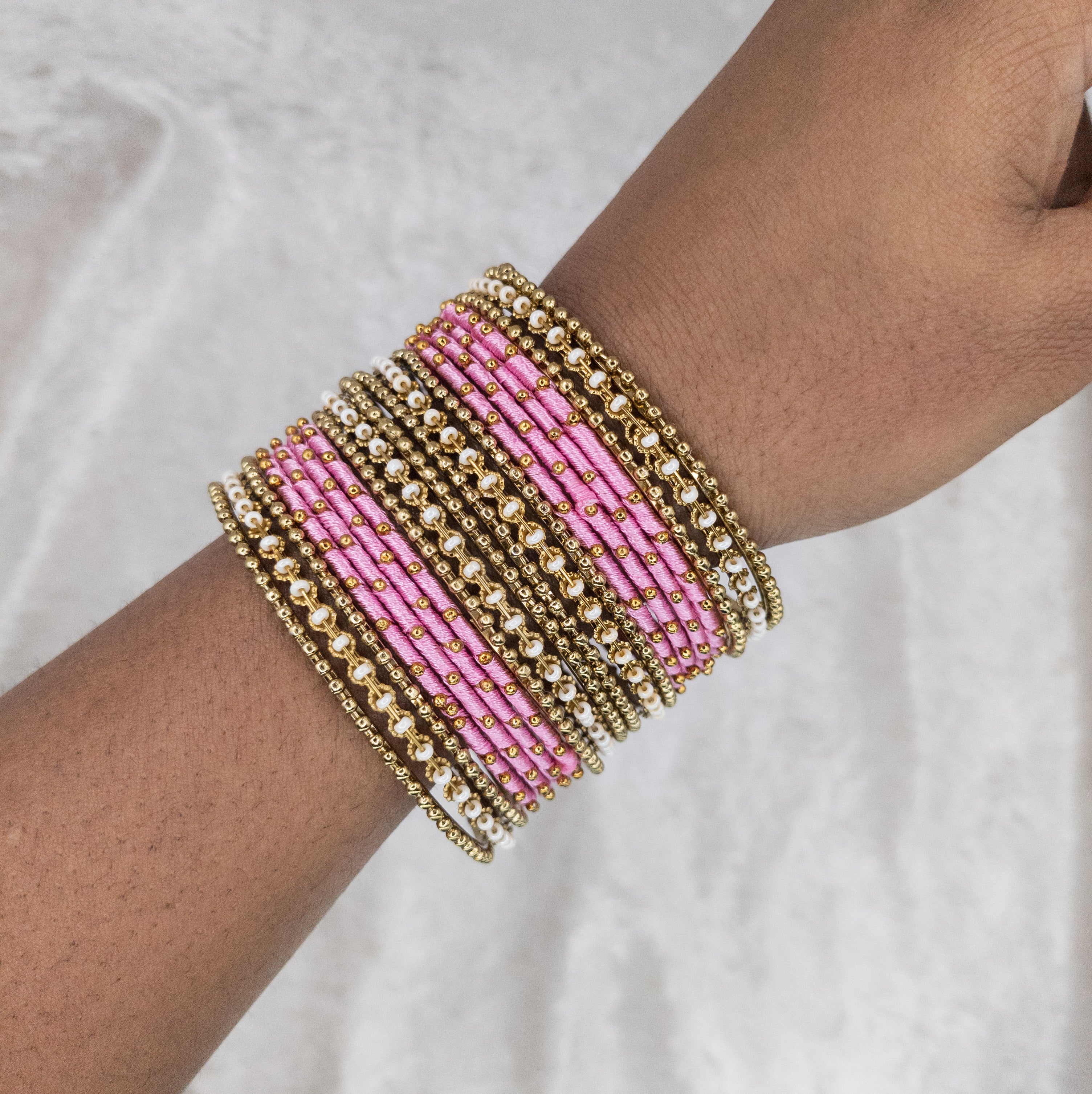 Armreifen Set - Thread & Metal Armreifen - Rosa