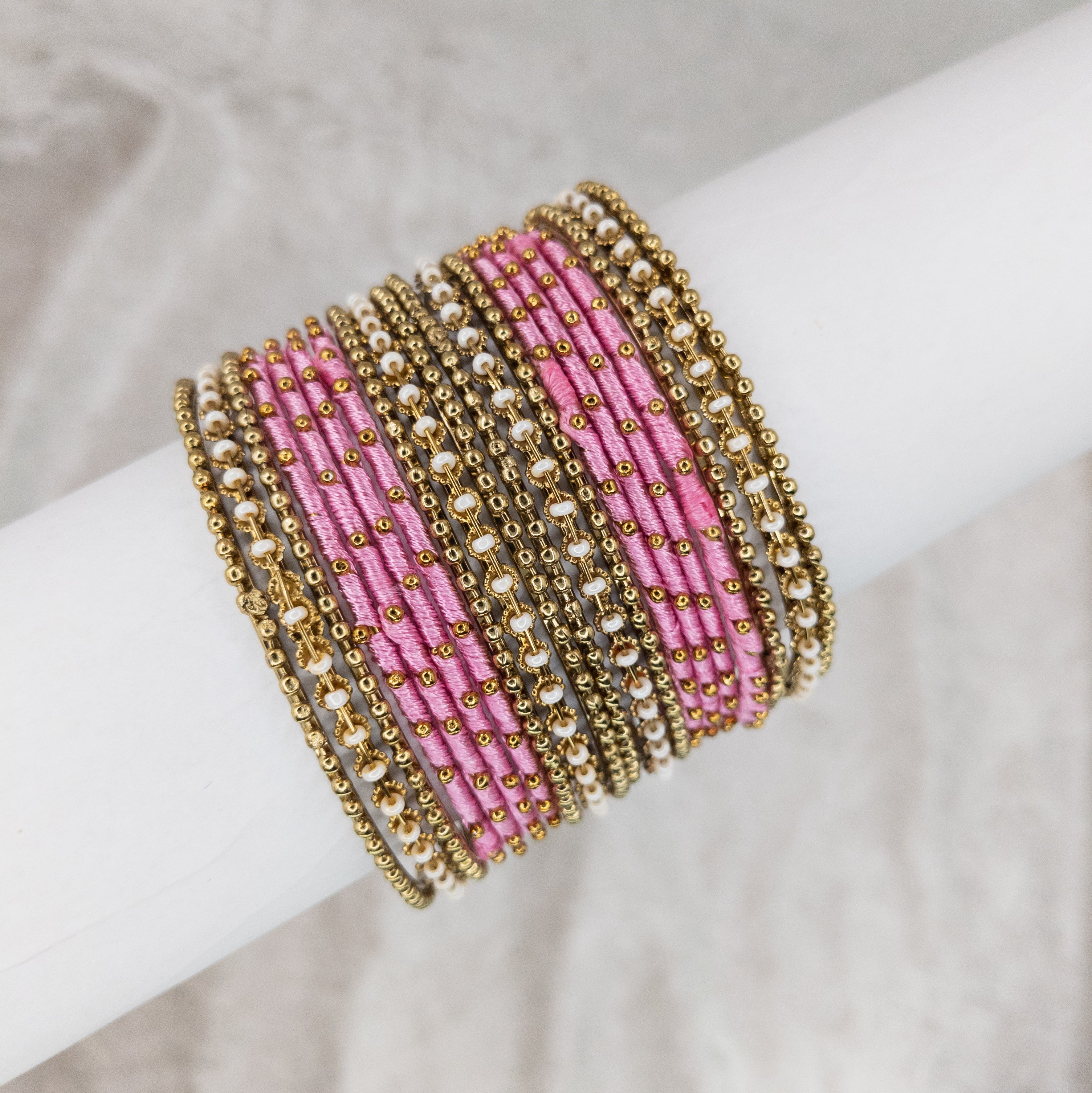 Armreifen Set - Thread & Metal Armreifen - Rosa