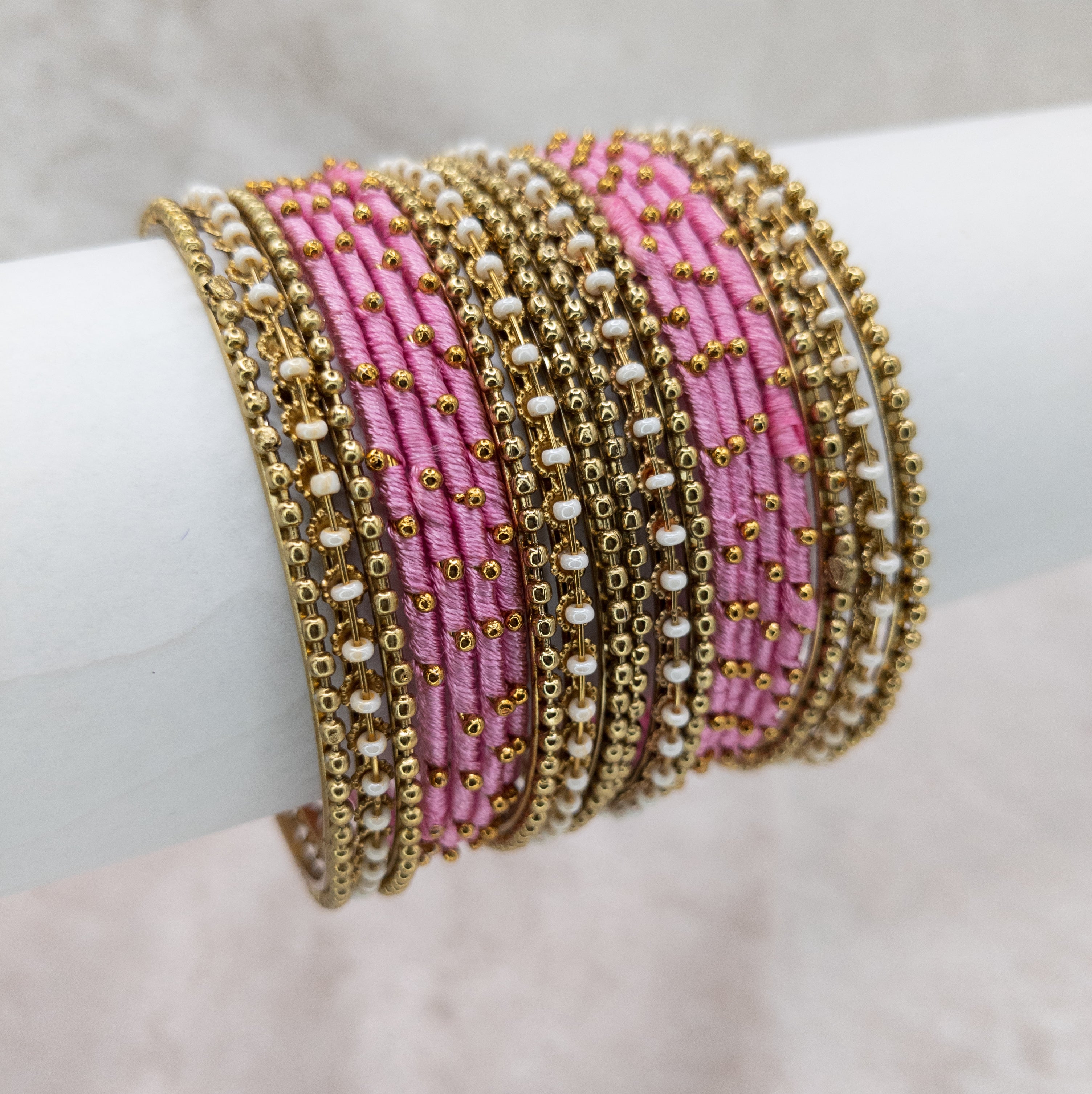 Armreifen Set - Thread & Metal Armreifen - Rosa