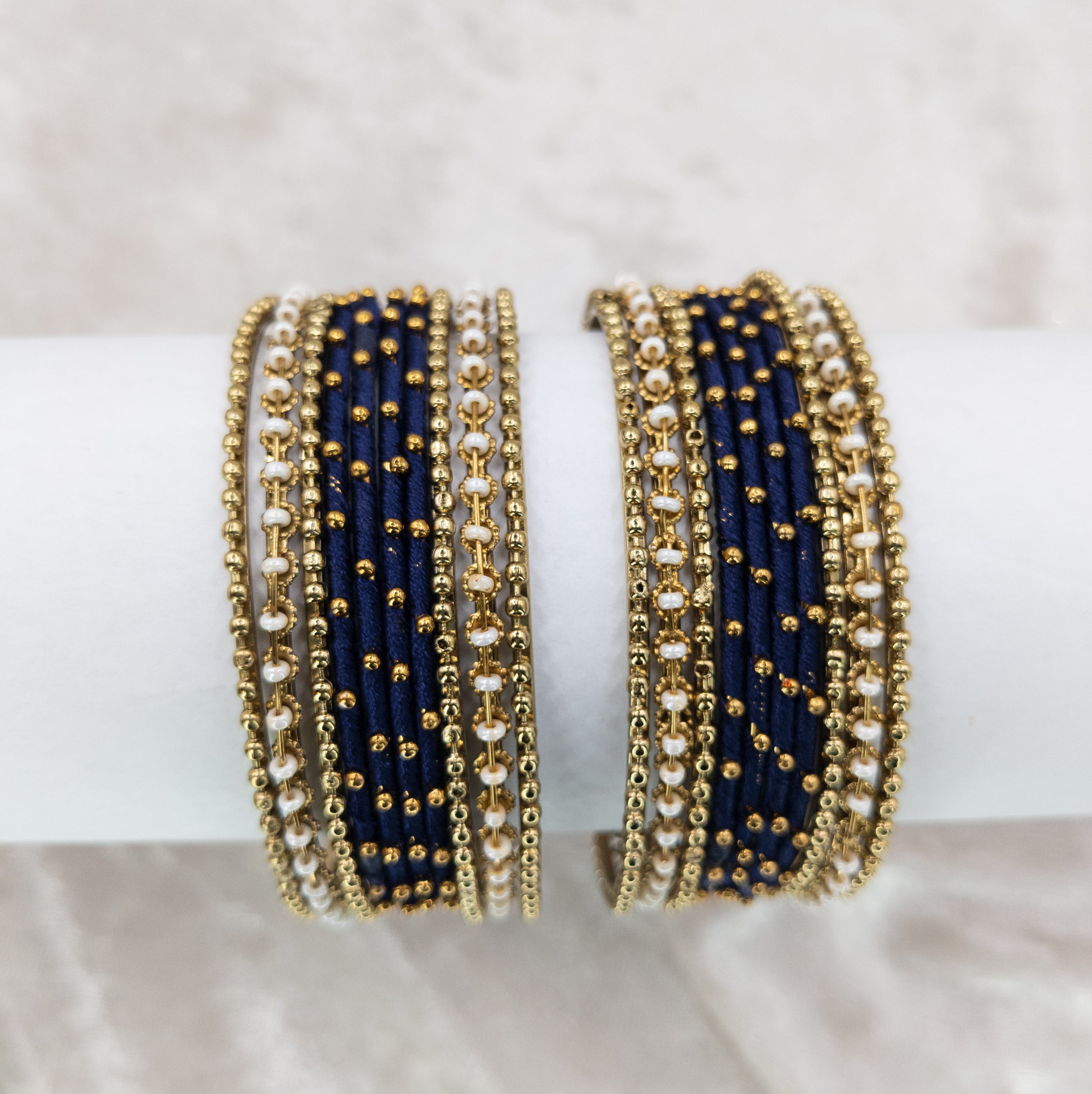 Armreifen Set- Thread & Metal Armreifen -dunkel Blau