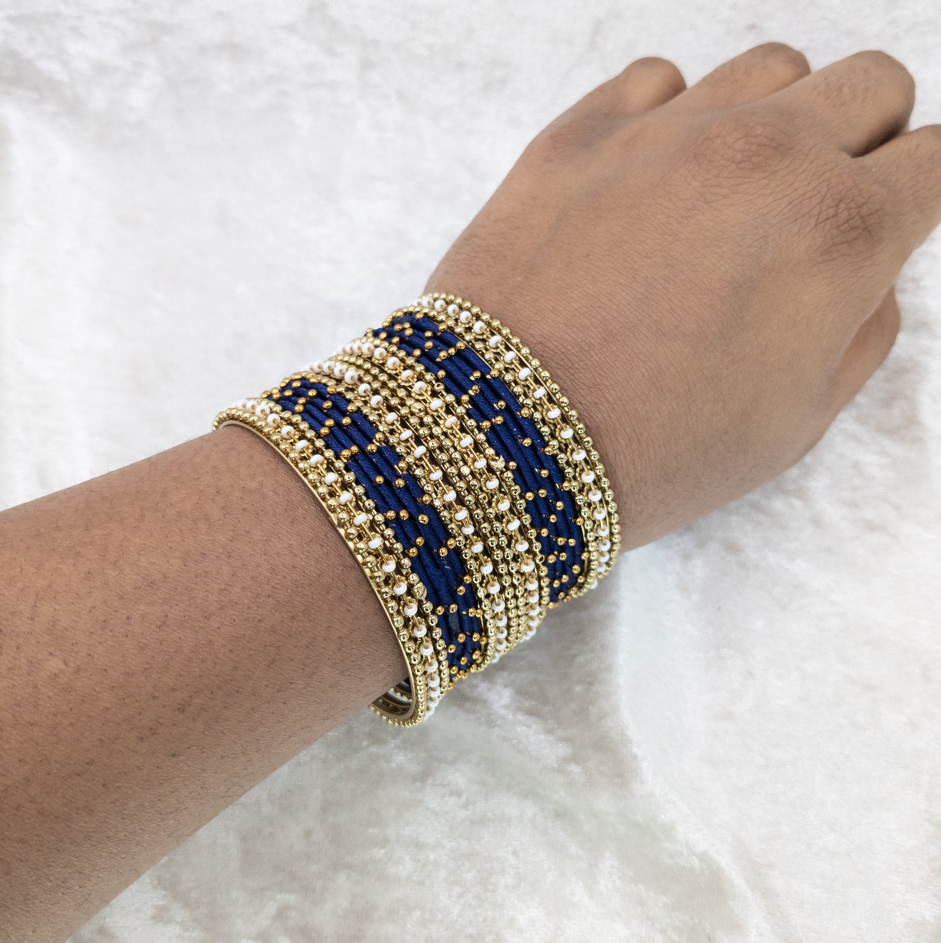 Armreifen Set- Thread & Metal Armreifen -dunkel Blau