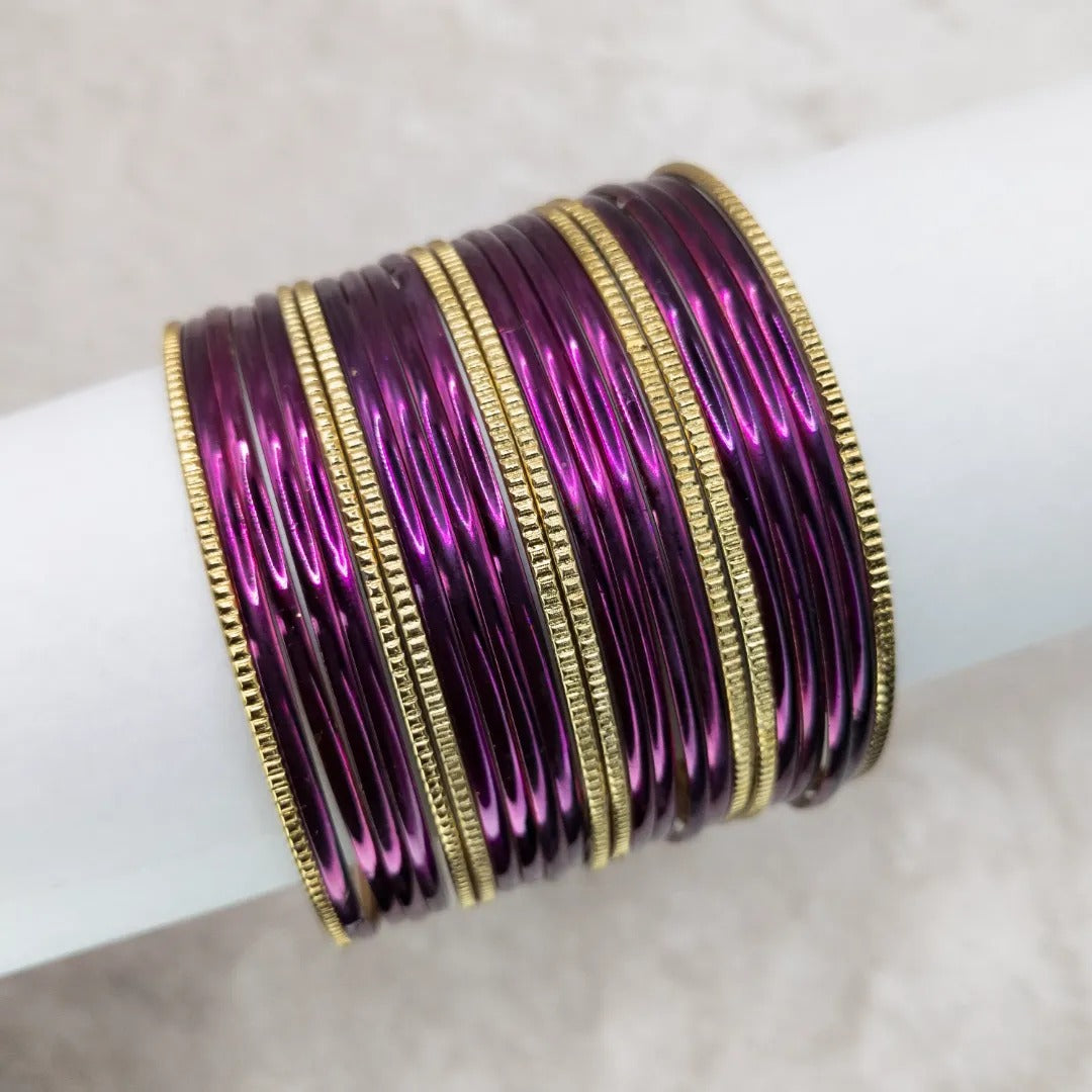 Armreifen Set - Metallische Glanz-Armreifen - Lila | Gold