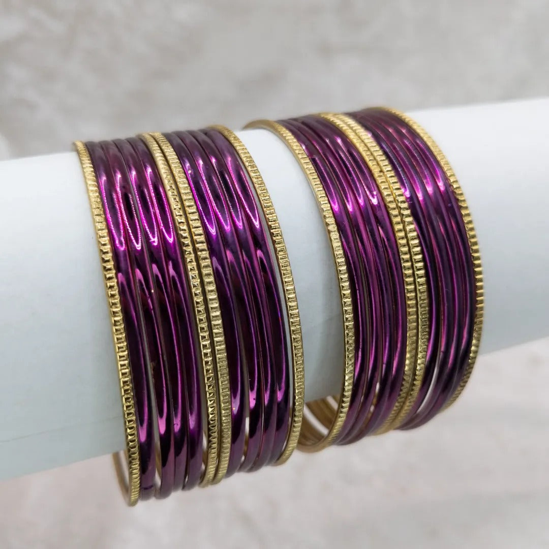 Armreifen Set - Metallische Glanz-Armreifen - Lila | Gold