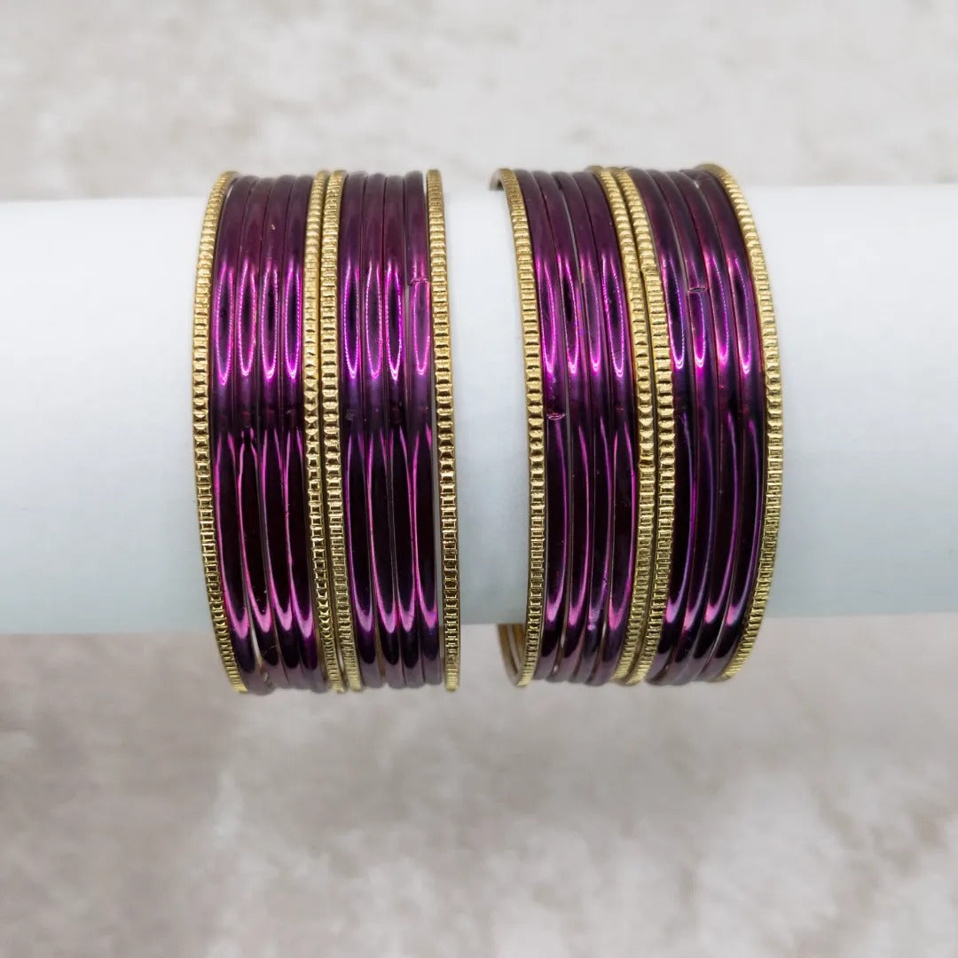 Armreifen Set - Metallische Glanz-Armreifen - Lila | Gold