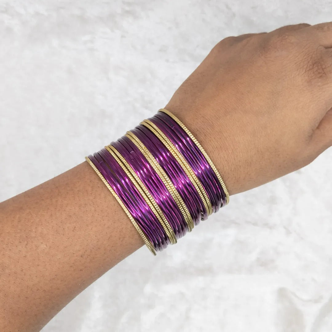 Armreifen Set - Metallische Glanz-Armreifen - Lila | Gold