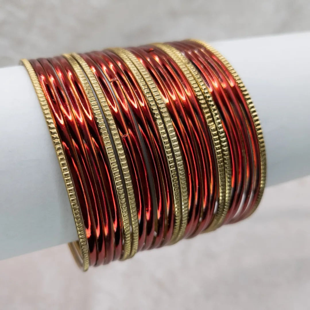 Armreifen Set - Metallische Glanz-Armreifen - Rot| Gold