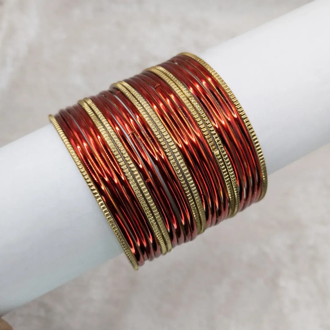 Armreifen Set - Metallische Glanz-Armreifen - Rot| Gold