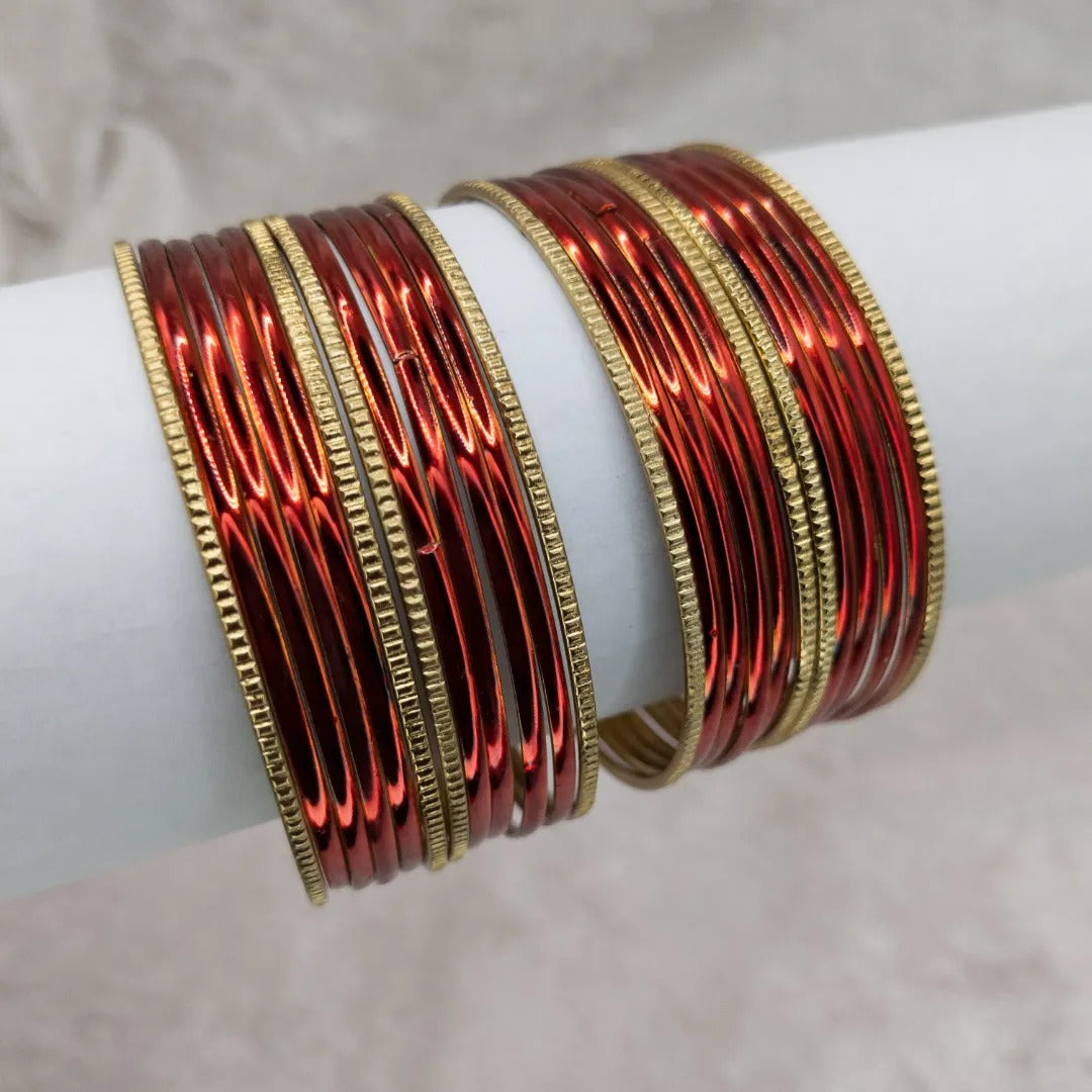 Armreifen Set - Metallische Glanz-Armreifen - Rot| Gold