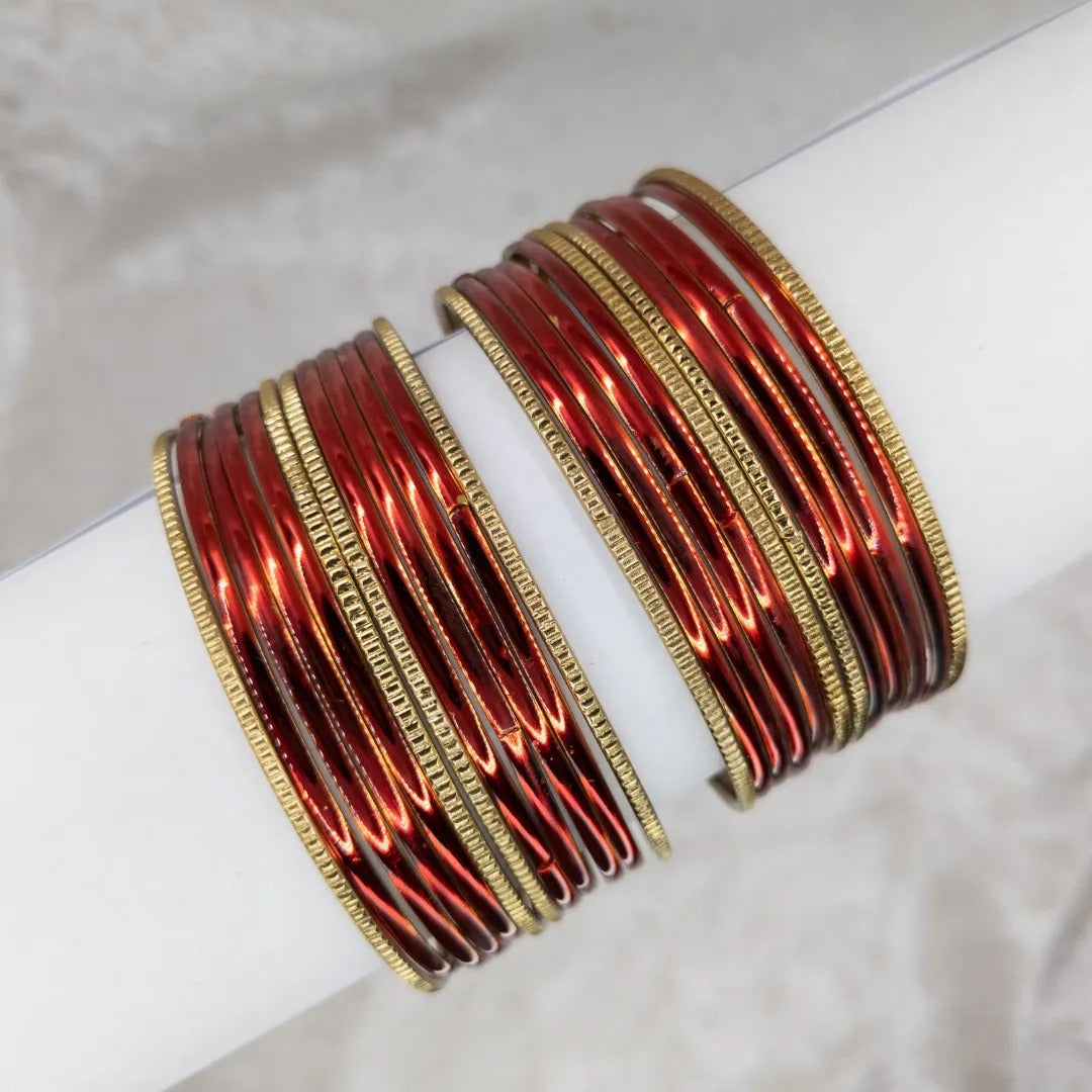 Armreifen Set - Metallische Glanz-Armreifen - Rot| Gold