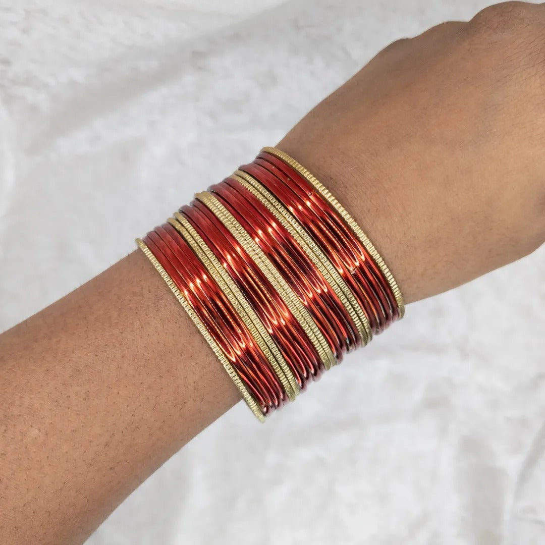 Armreifen Set - Metallische Glanz-Armreifen - Rot| Gold