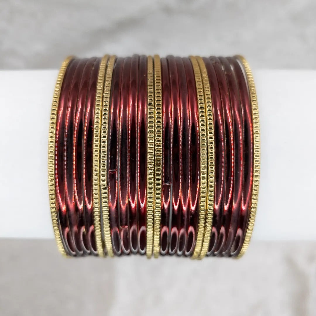 Armreifen Set - Metallische Glanz-Armreifen - Maroon | Gold