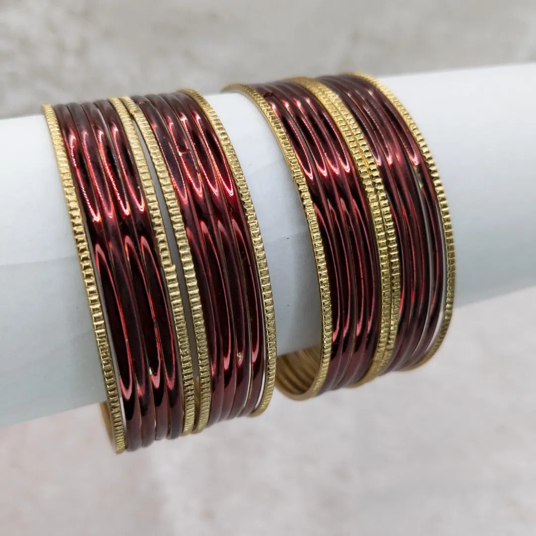 Armreifen Set - Metallische Glanz-Armreifen - Maroon | Gold