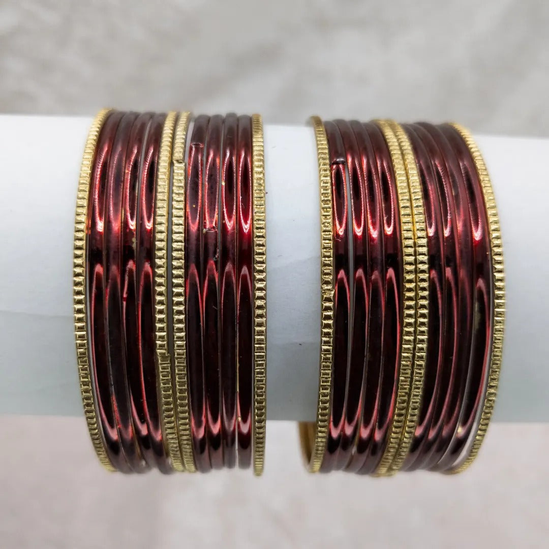 Armreifen Set - Metallische Glanz-Armreifen - Maroon | Gold