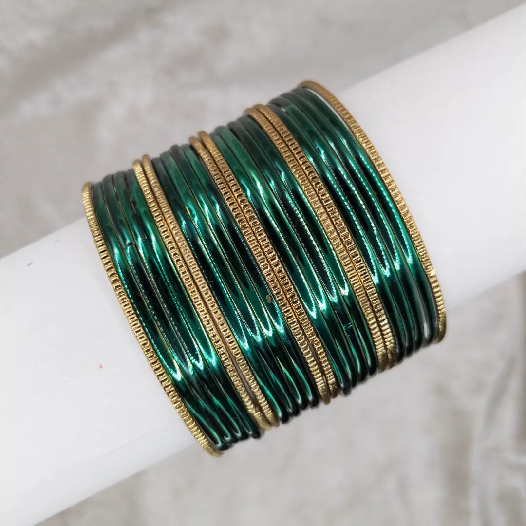 Armreifen Set - Metallische Glanz-Armreifen - Blau Grün| Gold