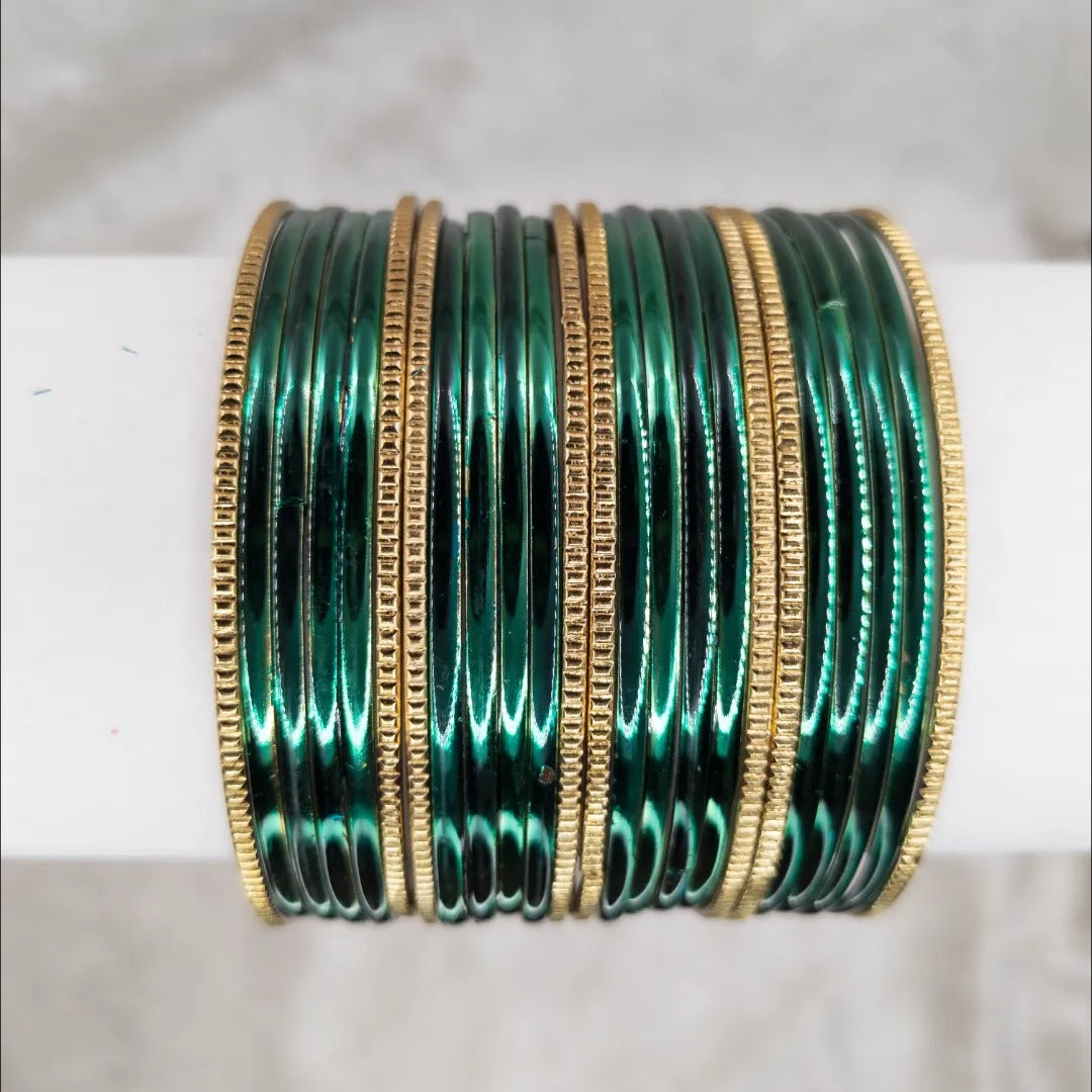 Armreifen Set - Metallische Glanz-Armreifen - Blau Grün| Gold