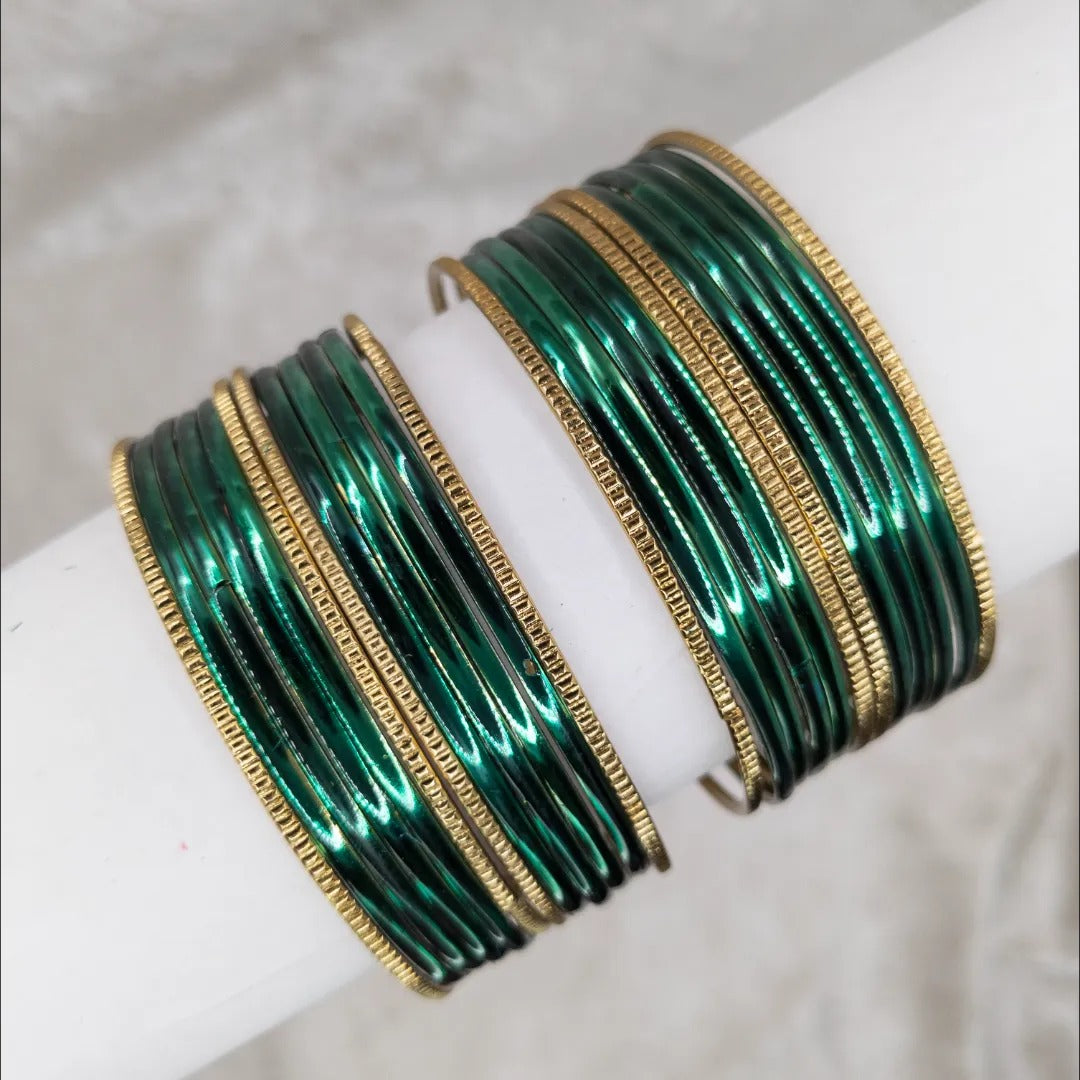 Armreifen Set - Metallische Glanz-Armreifen - Blau Grün| Gold