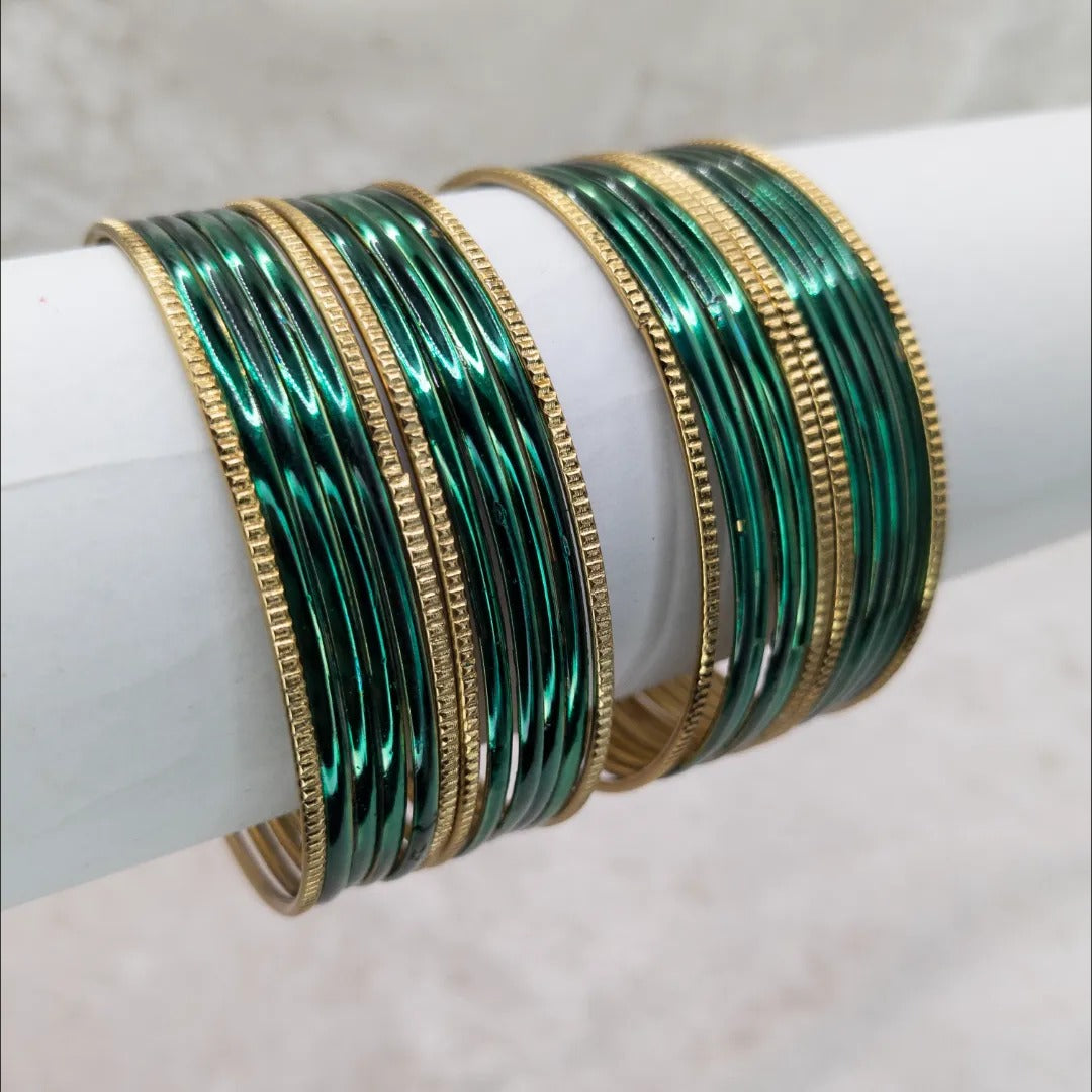 Armreifen Set - Metallische Glanz-Armreifen - Blau Grün| Gold